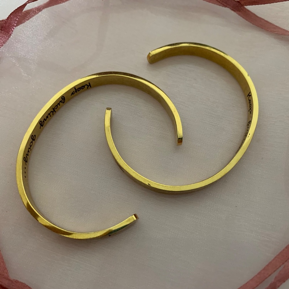 Set of 2 Gold-Tone Cuff Bracelets – “Keep F*ing Going…” Motivational Quote - Picture 8 of 9